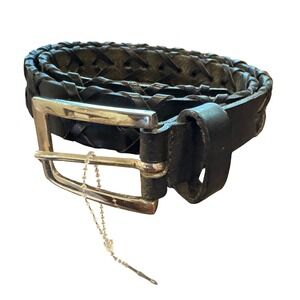 Leather Belt Braided Black Casual Dress‎ Silver Buckle Womens Mens